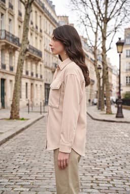 Dam Oversize Beige Manchesterskjorta Shacket Långärmad