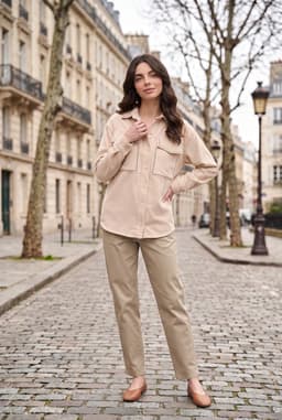 Dam Oversize Beige Manchesterskjorta Shacket Långärmad