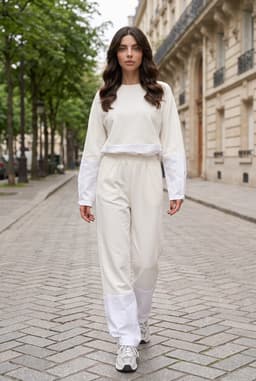 Ensemble Lounge Oversize Femme Écru Détails Contrastés