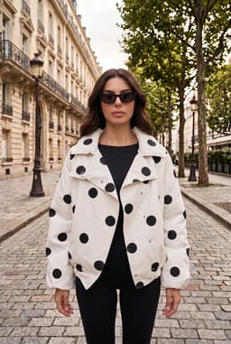 Jaqueta Curta Oversize de Bolinhas Feminina - Cru Gola Alta