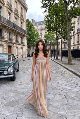 Damen Bandeau Maxikleid mit Pastellstreifen Mehrfarbig