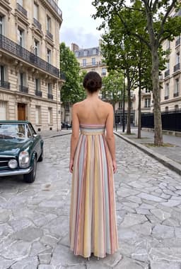 Damen Bandeau Maxikleid mit Pastellstreifen Mehrfarbig