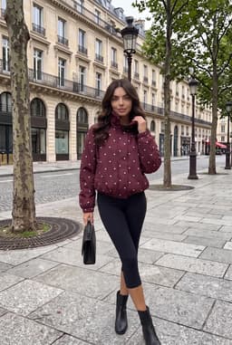 Damen Oversize Bomberjacke mit Punktemuster - Bordeaux