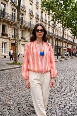 Jaqueta Feminina Transparente Listrada Multicolorida Fecho Zíper