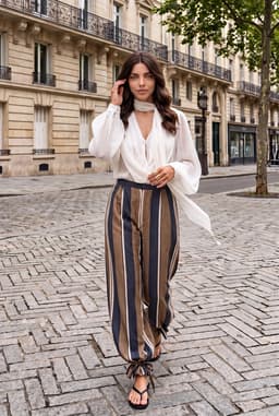 Women's Striped Tie-Ankle Balloon Trousers Multi