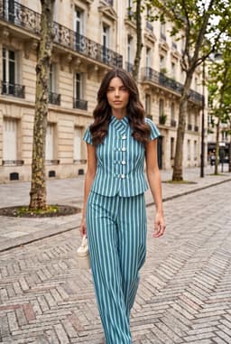 Ensemble Deux Pièces Rayé Pantalon Large Femme