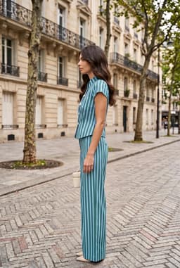 Ensemble Deux Pièces Rayé Pantalon Large Femme