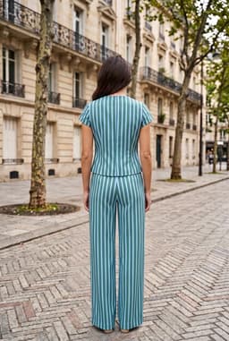 Ensemble Deux Pièces Rayé Pantalon Large Femme