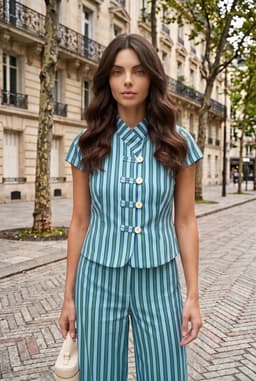 Ensemble Deux Pièces Rayé Pantalon Large Femme