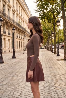 Mini-jupe en Similicuir Cloutée à Fermeture Éclair - Marron