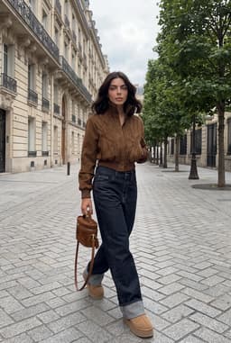 Dames Suède Bomberjack Cropped Taba Rits Outerwear