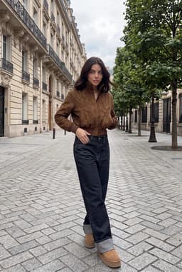 Dames Suède Bomberjack Cropped Taba Rits Outerwear