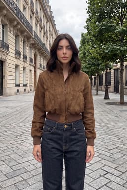 Dames Suède Bomberjack Cropped Taba Rits Outerwear