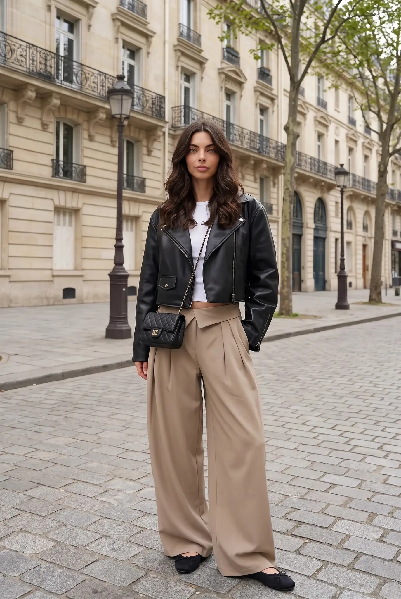 Beige Wide-Leg Broek met Omslagtaille
