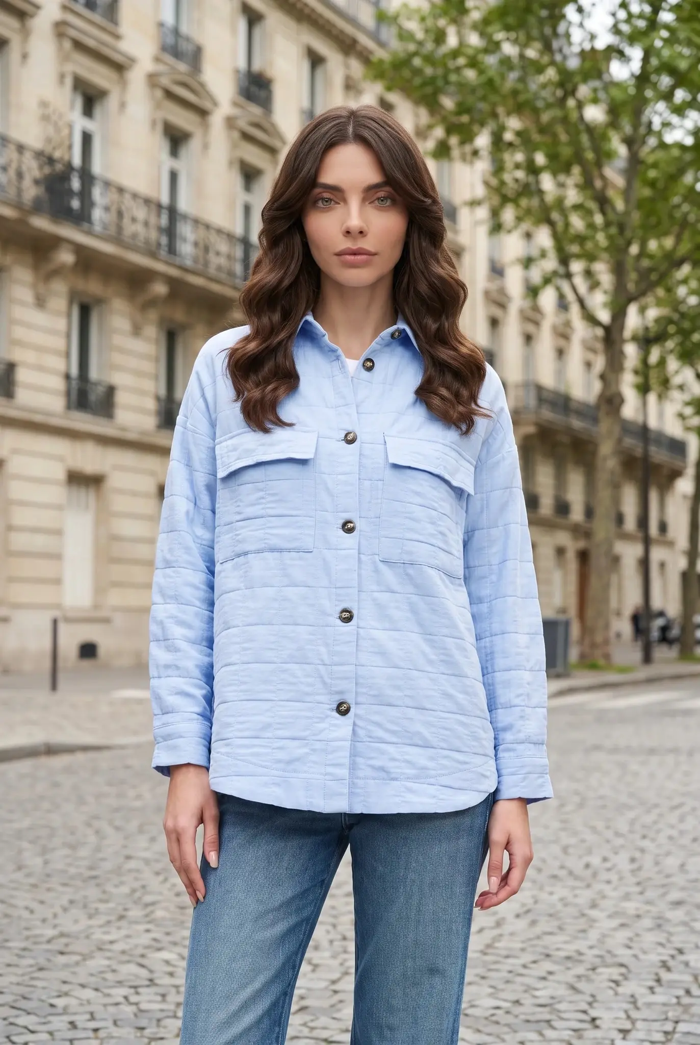 Blaue Texturierte Hemdjacke mit Taschen
