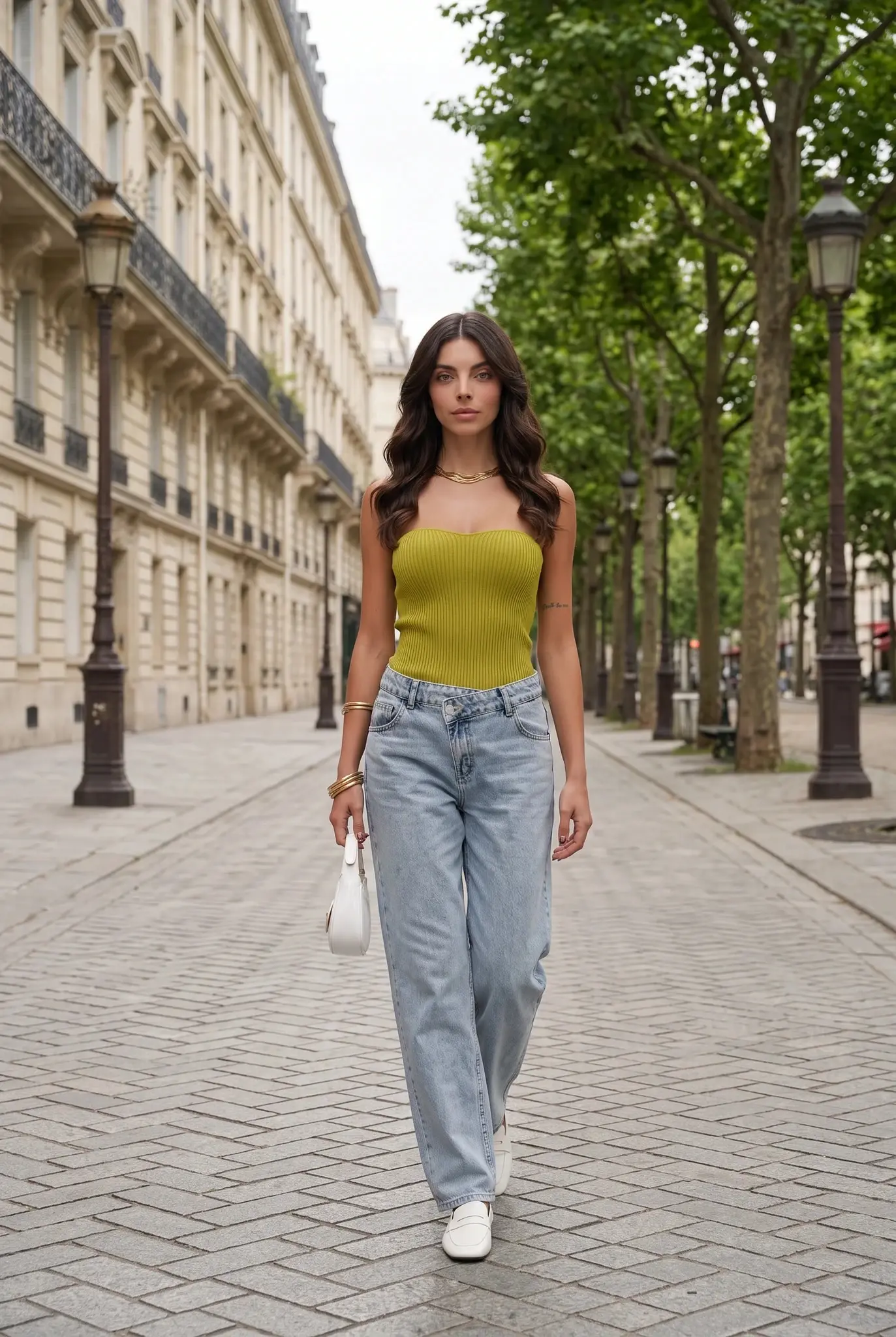 Haut Tube Bustier Tricoté Côtelé Sans Bretelles Vert