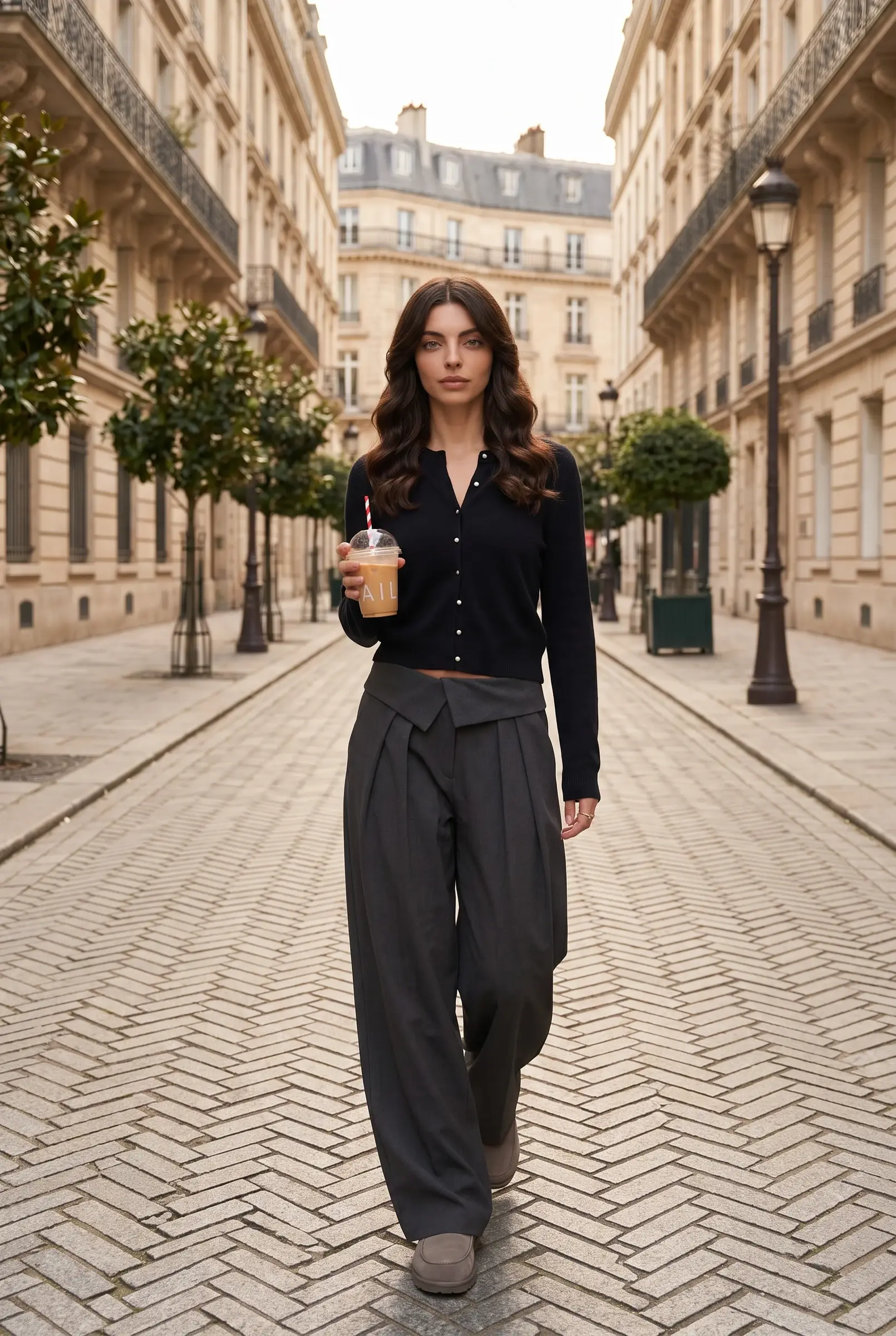Grijze Wide-Leg Broek met Omslagtaille
