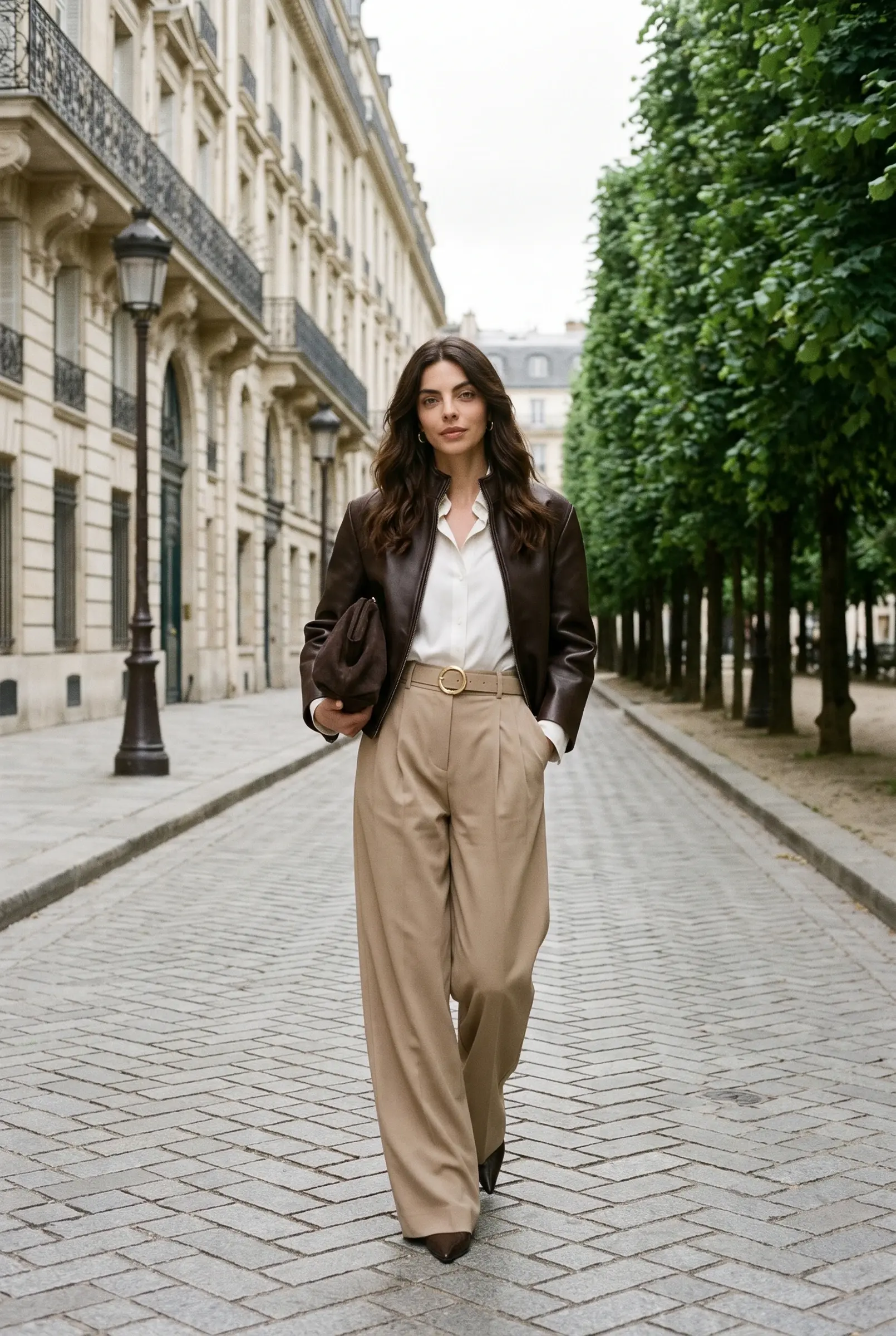 Hoge Taille Geplooide Wijde Broek Taupe