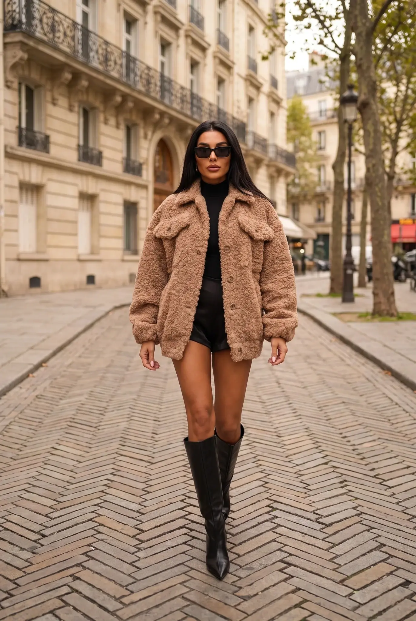 Oversize Teddy Fleecejacke Bej