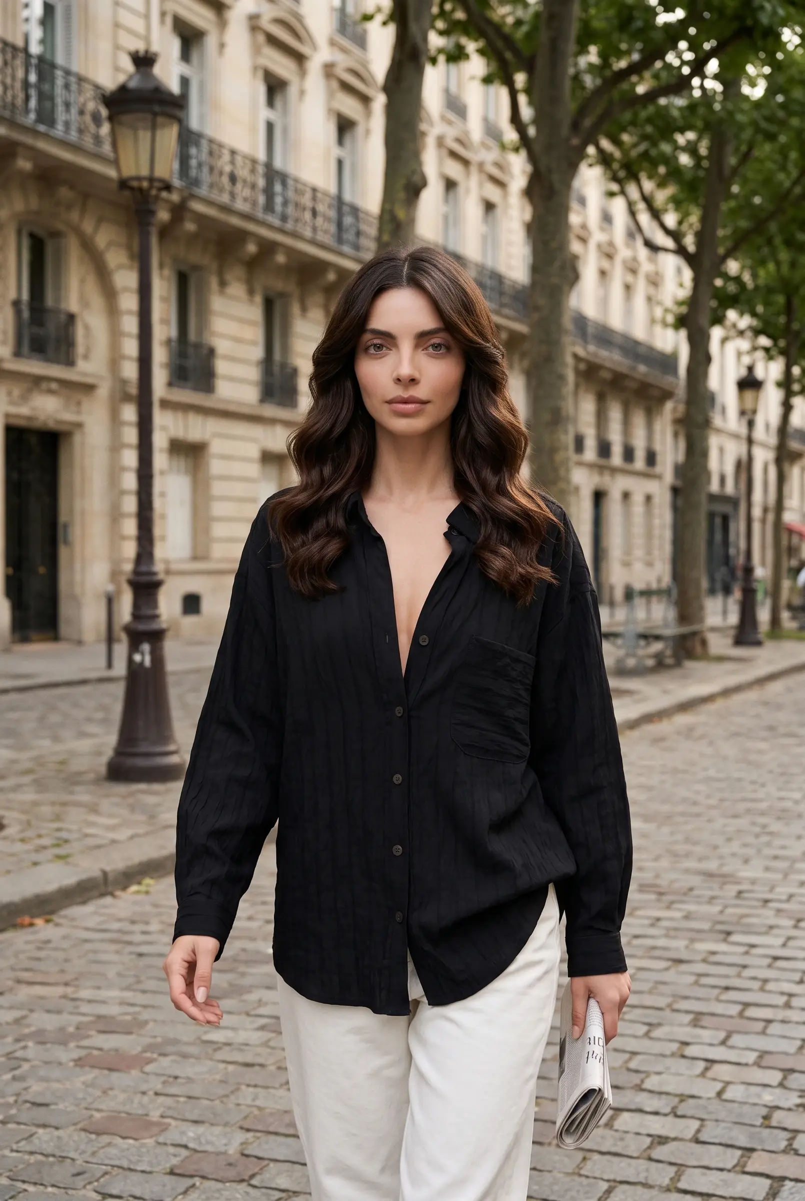Gestreept Oversize Modal Shirt Zwart — Zwart