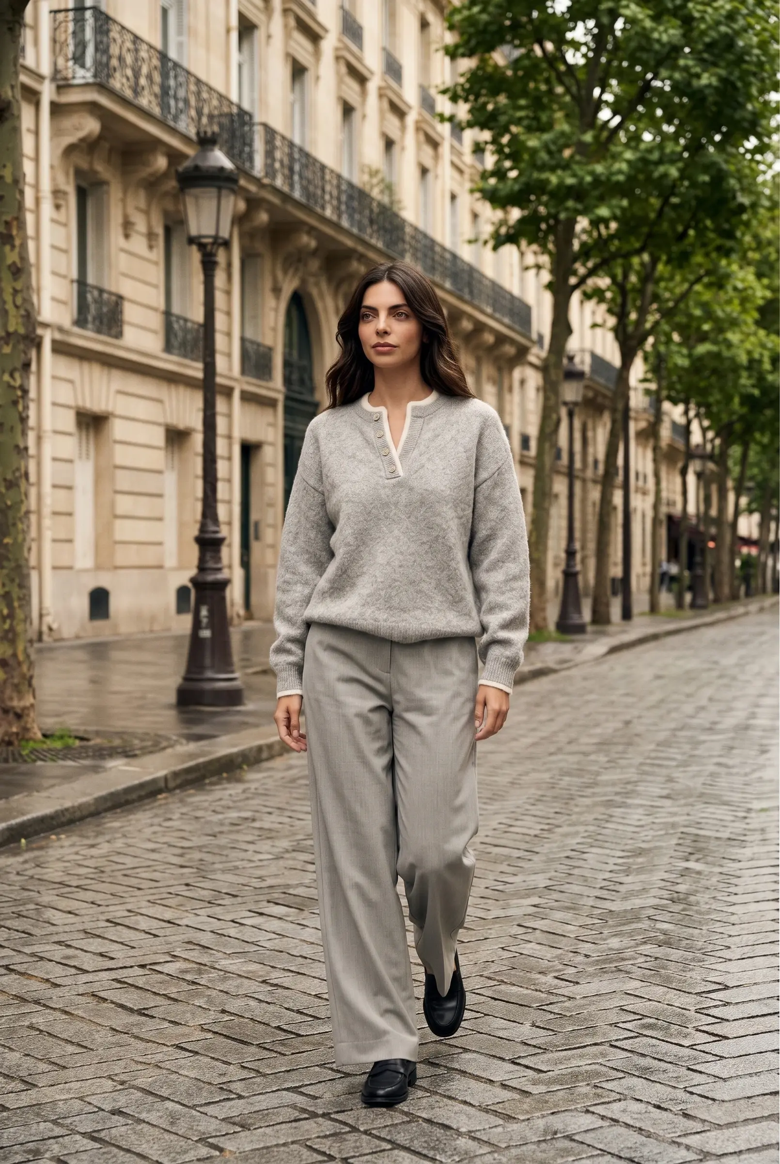 Damen Strickpullover in Grau mit Knopfdetail — Grau