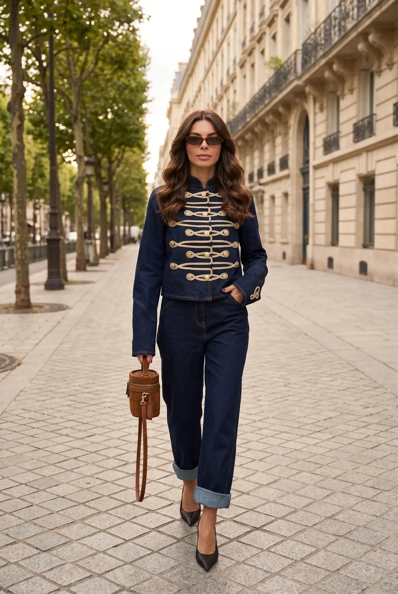 Giacca di Jeans Militare Blu Scuro da Donna
