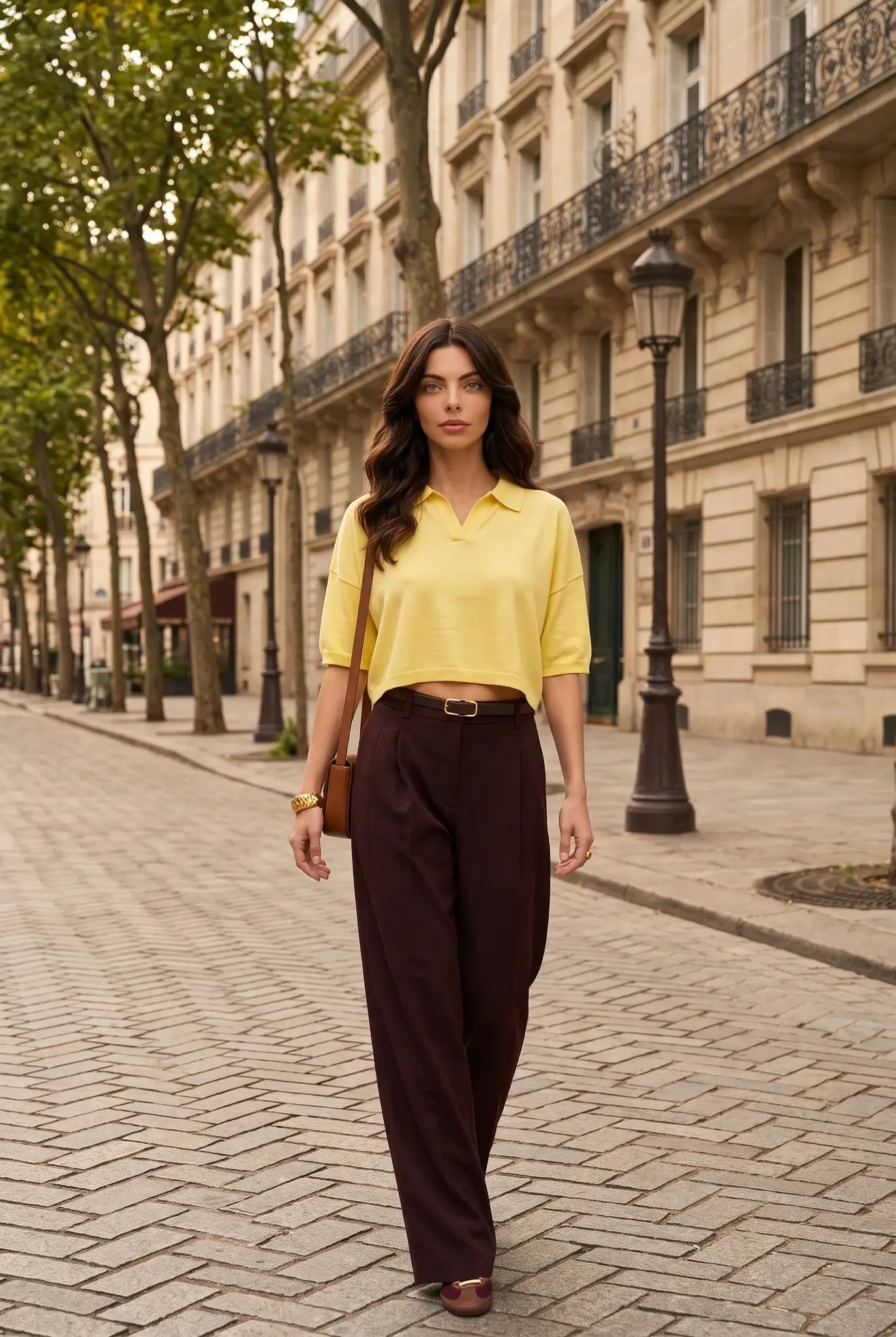 Polo Court Oversize Femme - Haut en Maille Texturée, Jaune