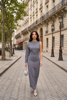 Elegantes Maxikleid mit Einem Langen Ärmel Anthrazit