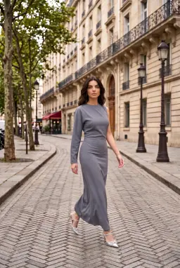 Elegantes Maxikleid mit Einem Langen Ärmel Anthrazit