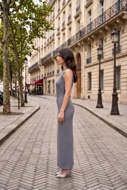 Elegantes Maxikleid mit Einem Langen Ärmel Anthrazit