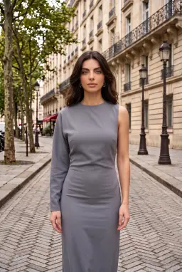 Elegantes Maxikleid mit Einem Langen Ärmel Anthrazit