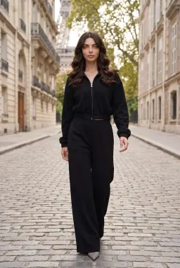 Completo nero da 2 pezzi con felpa zip e pantaloni