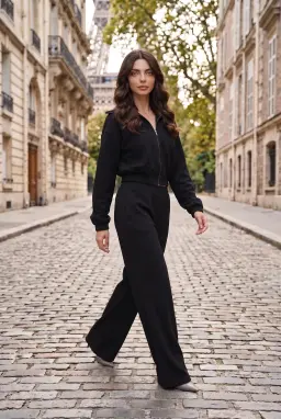 Completo nero da 2 pezzi con felpa zip e pantaloni