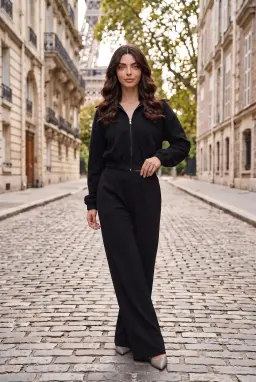Completo nero da 2 pezzi con felpa zip e pantaloni
