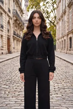 Completo nero da 2 pezzi con felpa zip e pantaloni