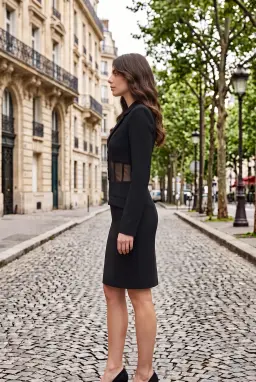Abito Blazer Nero Mini Maniche Lunghe con Tulle