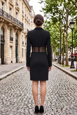 Abito Blazer Nero Mini Maniche Lunghe con Tulle