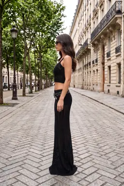 Ensemble Crop Top et Jupe Maxi en Maille Noire
