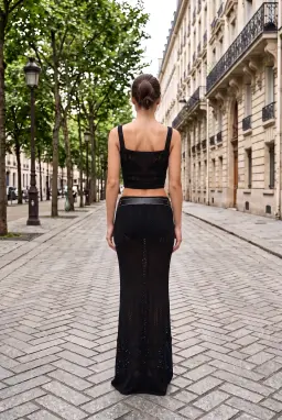 Ensemble Crop Top et Jupe Maxi en Maille Noire