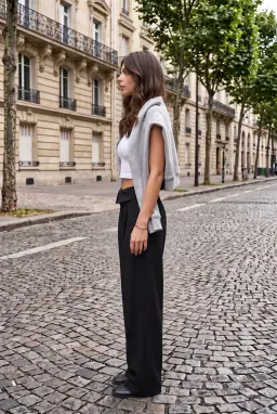 Schwarze Palazzo-Hose mit Umschlagbund