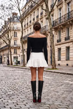 Maglione in Maglia Effetto Peluche Nero Vestibilità Slim Spalle Scoperte