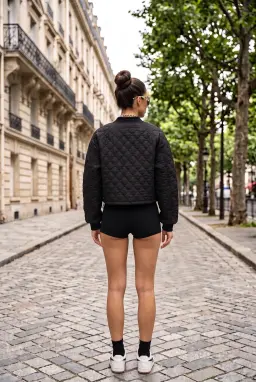 Chaqueta Bomber Corta Acolchada Negra con Cremallera y Bajo Ajustable
