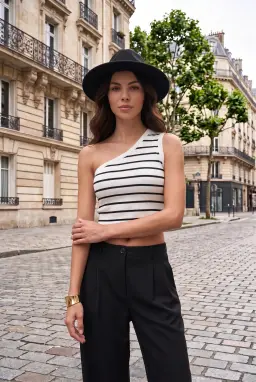 Pantaloni da donna neri sartoriali, a gamba larga con doppia piega