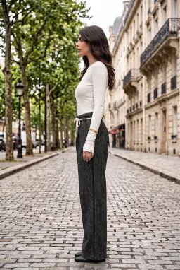 Black Tweed Drawstring Trousers Relaxed Fit