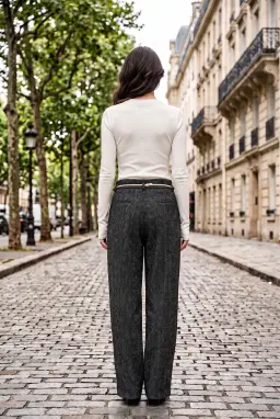 Black Tweed Drawstring Trousers Relaxed Fit