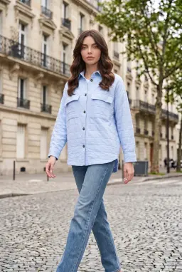 Blue Textured Pocket Button-Down Overshirt