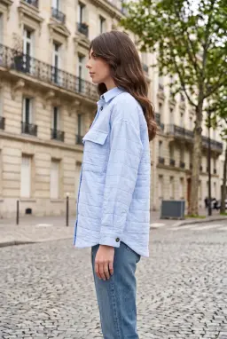 Blue Textured Pocket Button-Down Overshirt