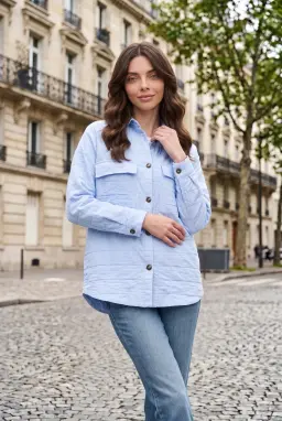 Blue Textured Pocket Button-Down Overshirt