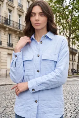 Blue Textured Pocket Button-Down Overshirt