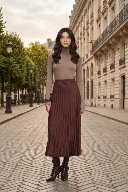 Brauner Satin Plisseerock Midi